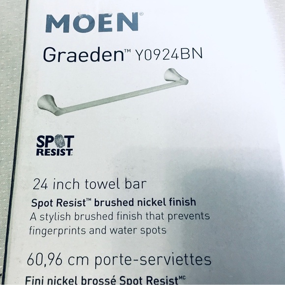 NEW MOEN Y0924BN "GRAEDEN" 24-Inch SINGLE TOWEL BAR, BRUSHED NICKEL FINISH. - Picture 5 of 5